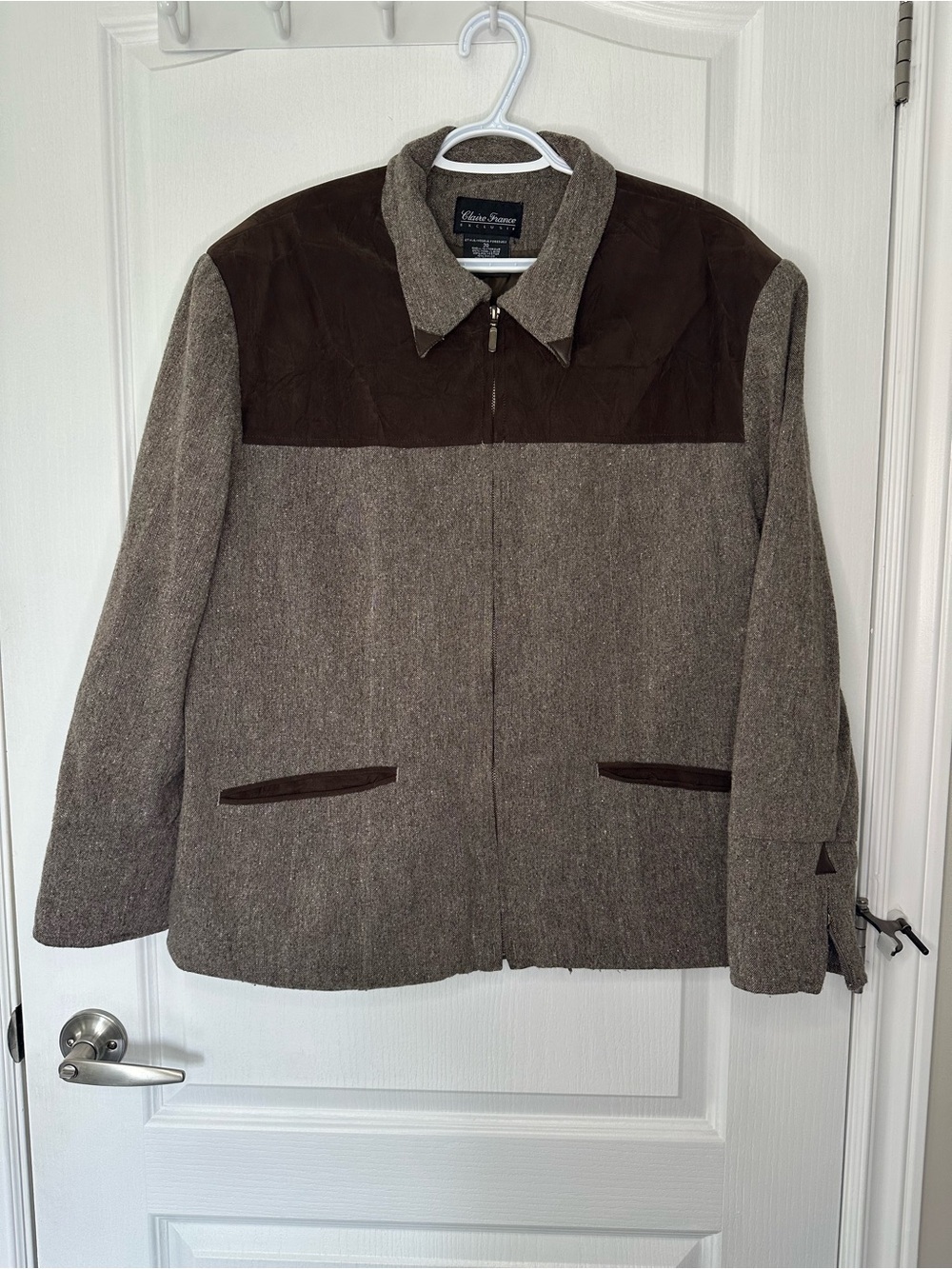 Vintage Claire France Wool Silk Blend Jacket Colorblock Chic Grandpacore Brown